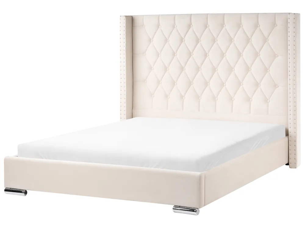 Bett mit Lattenrost Samtstoff LUBBON 160 x 200 cm Cremeweiß