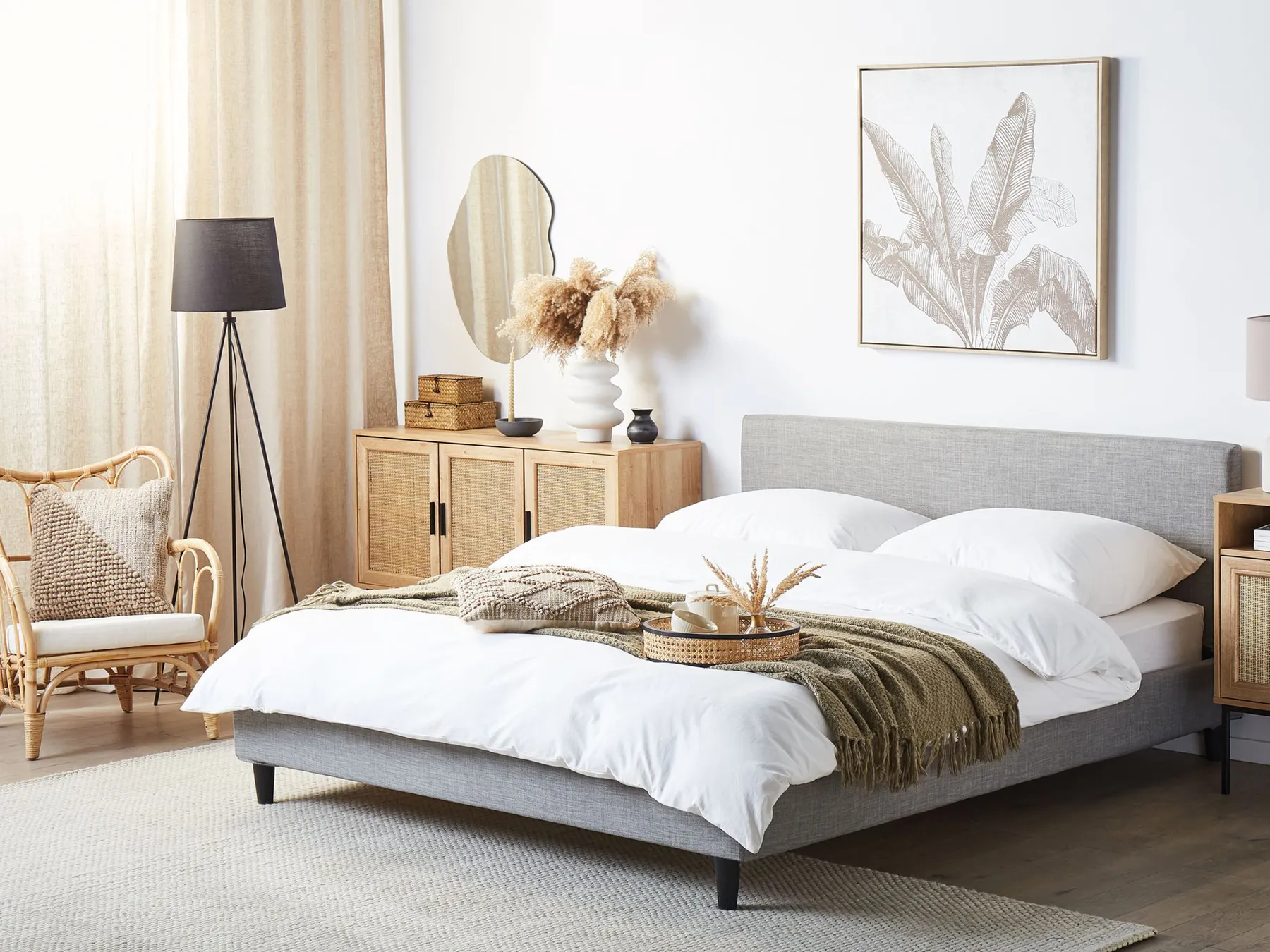 Bett mit LED Stoff FITOU 160 x 200 cm Hellgrau_796166