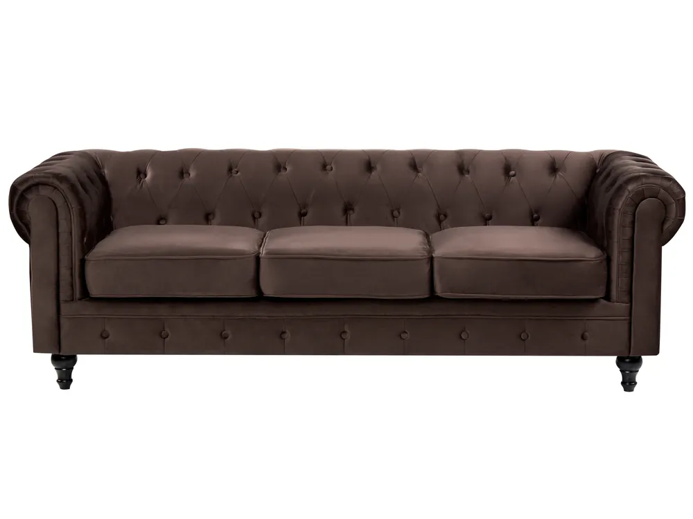 Sofa Set 4-Sitzer CHESTERFIELD Samtstoff Dunkelbraun_1065057