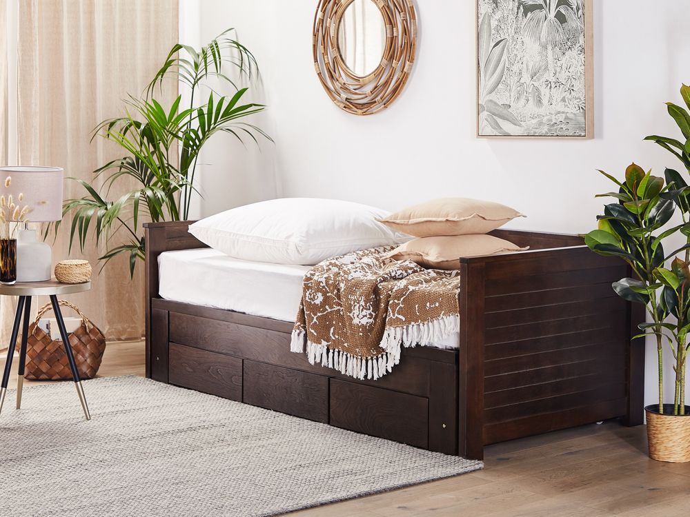 Lit avec tiroirs de rangement Bois CAHORS 90 x 200 cm Marron foncé