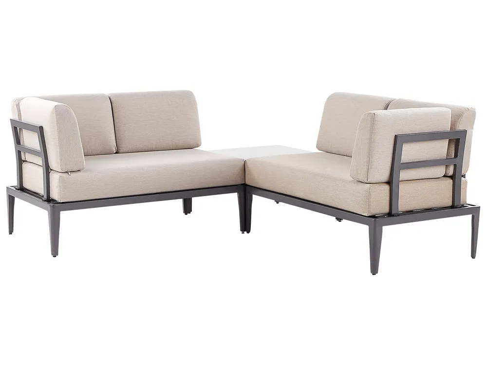 Garten Ecksofa mit Tisch 6-Sitzer RIMA III modular Metall Beige linksseitig_828890