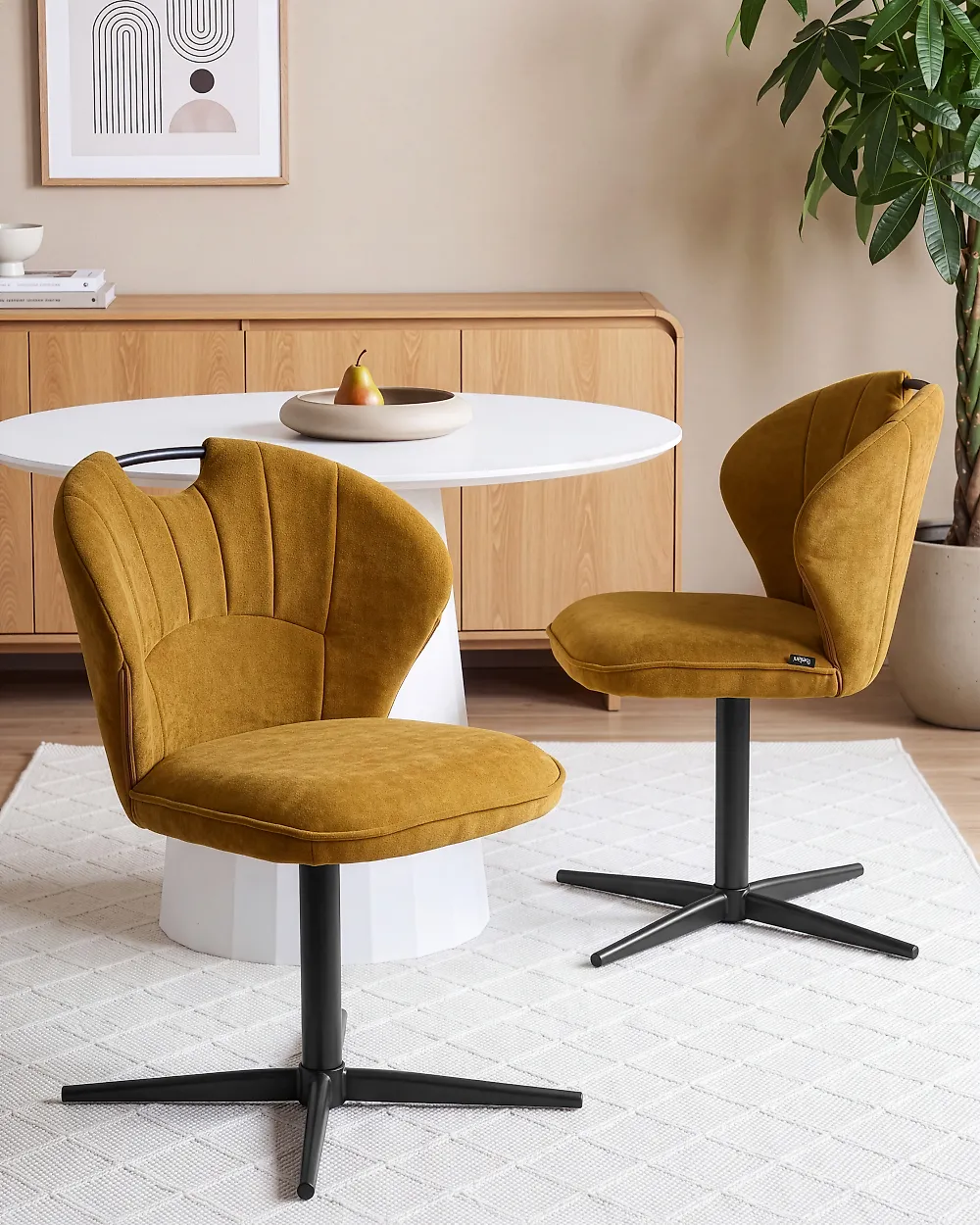 Set of 2 Chairs Swivel WORCESTER Chenille Mustard