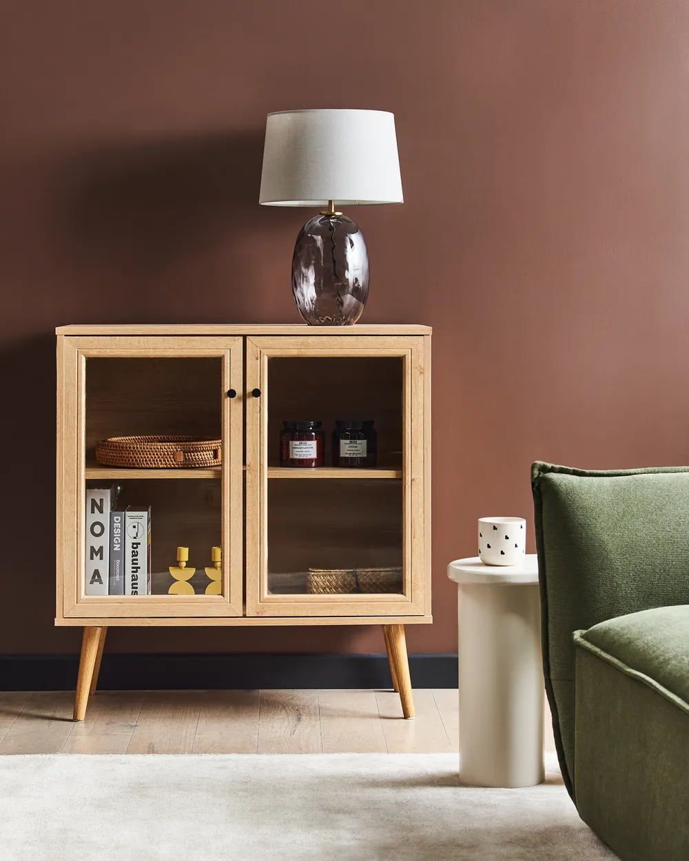 Sideboard mit Glastüren ALBANY 80 cm Hellbraun
