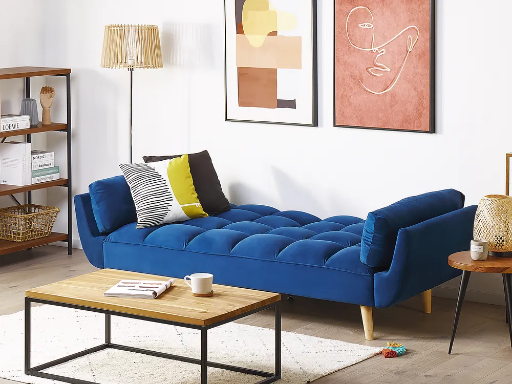 Schlafsofa 3-Sitzer ASBY Samtstoff Marineblau_788074