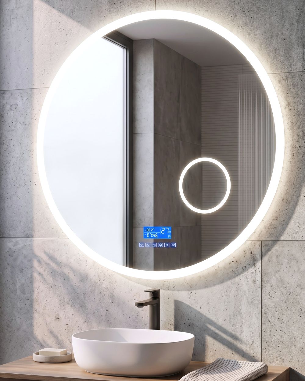 LED badkamerspiegel FIXIN 80 cm 80 cm met ingebouwde Bluetooth speaker Zilver