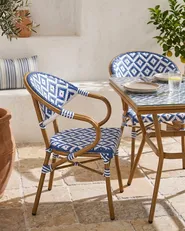Gartenstuhl 4er Set CASPRI Polyrattan Blau / Weiß_1090658
