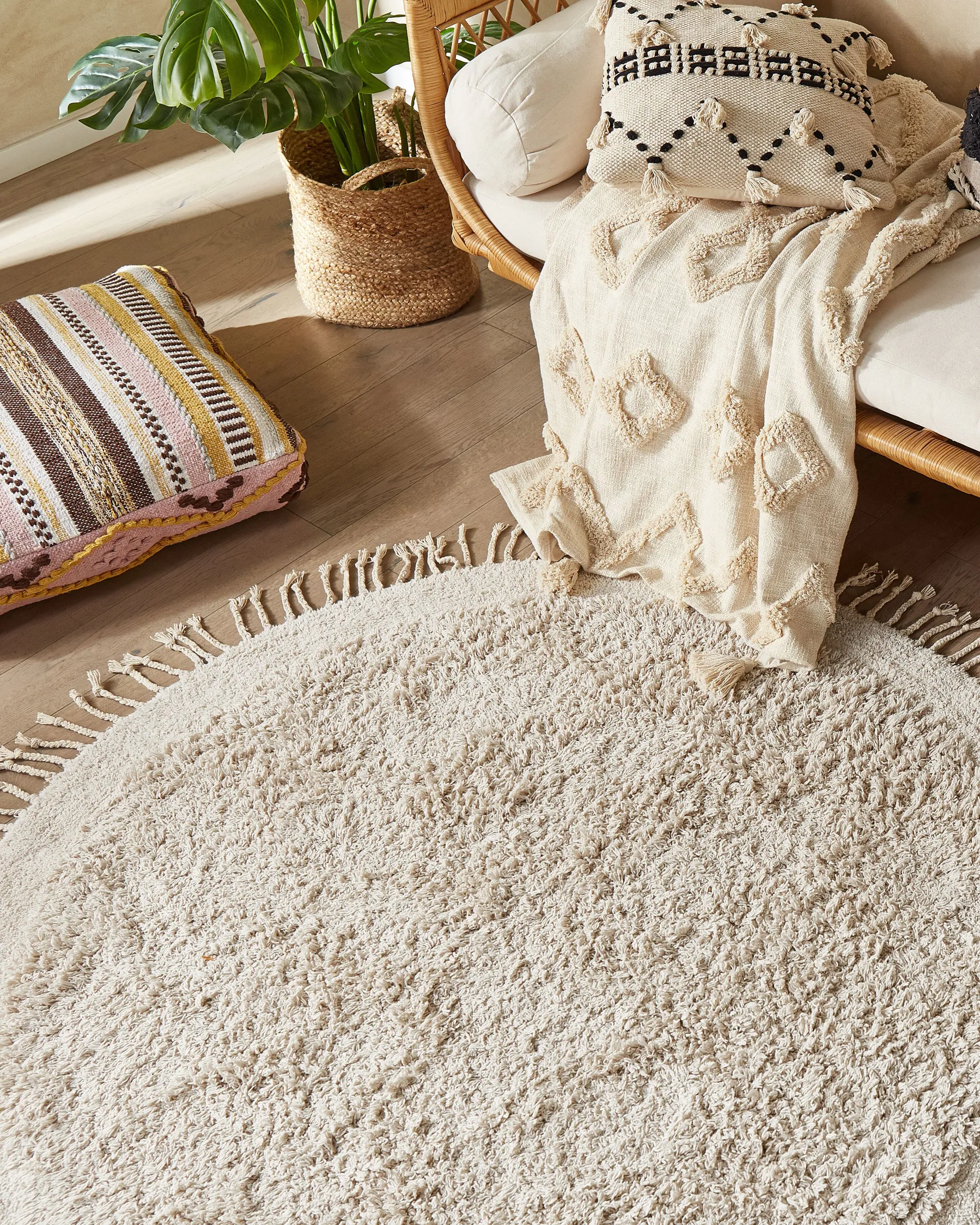 Rug BITLIS Light Beige ø 140 cm Cotton_837845