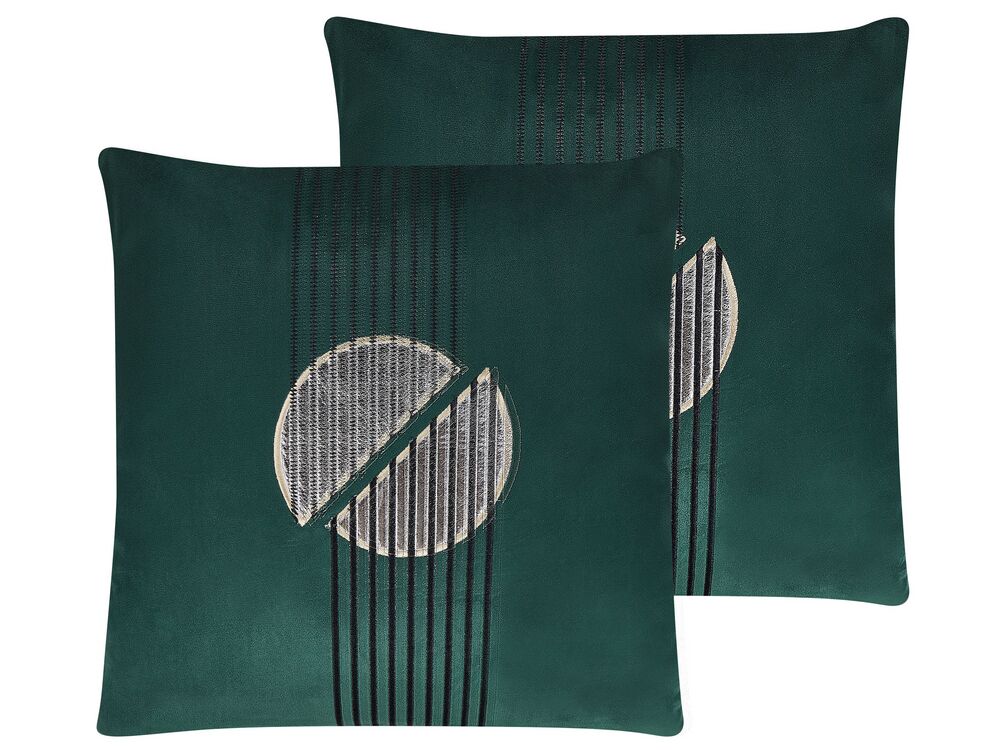 Dekokissen 2er Set CEROPEGIA 45 x 45 cm Samtstoff Smaragdgrün Geometrisches Muster