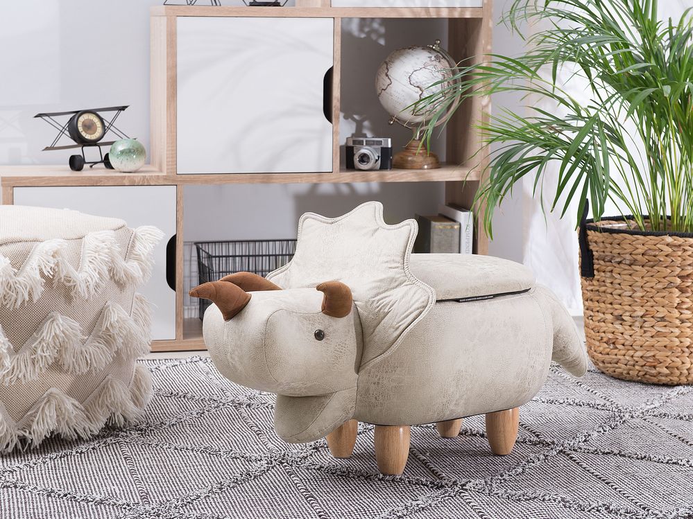 Storage Animal Stool TRICERATOPS Dinosaur Fabric Light Grey