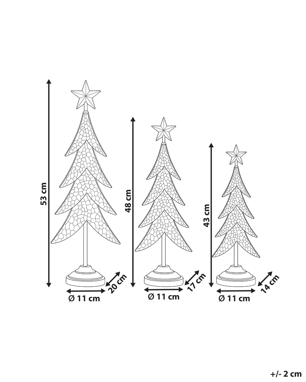 Set of 3 Figurines NAGU 43/48/53 cm Christmas Tree Gold_1173678
