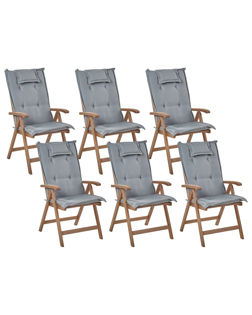 Set mit 6 Stühlen und Sitzkissen AMANTEA Akazienholz Grau