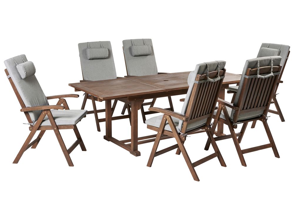 Garden Dining Set 6 Seater AMANTEA PREMIUM Acacia Wood Grey Melange