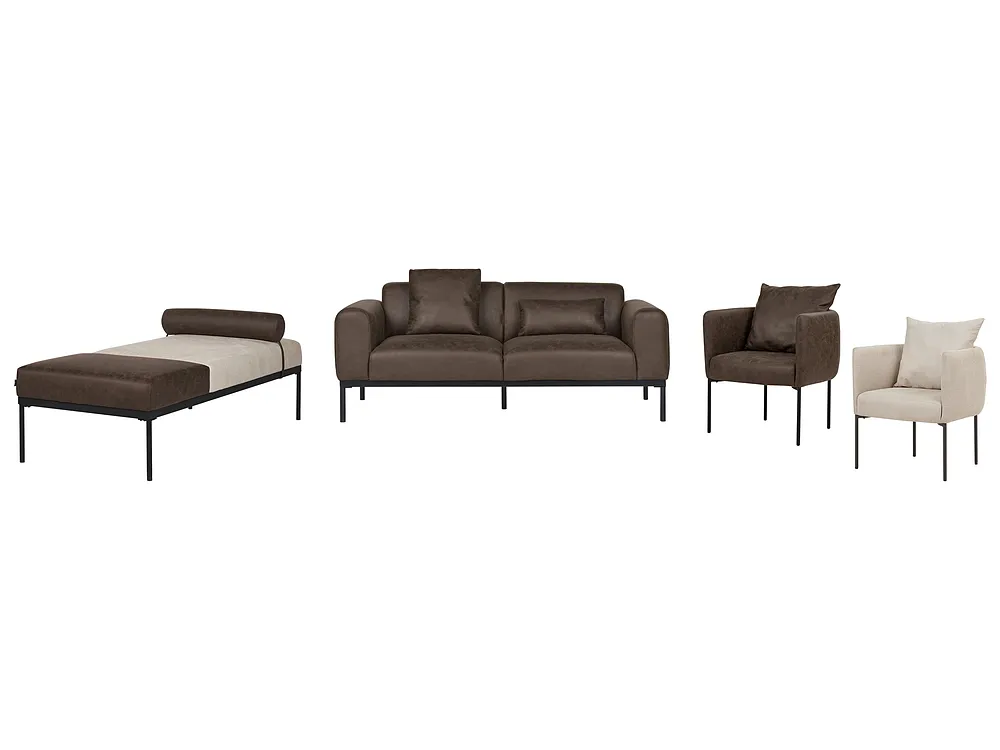 Chaise Longue MALMOS Faux Linen Faux Leather Dark Brown_933355