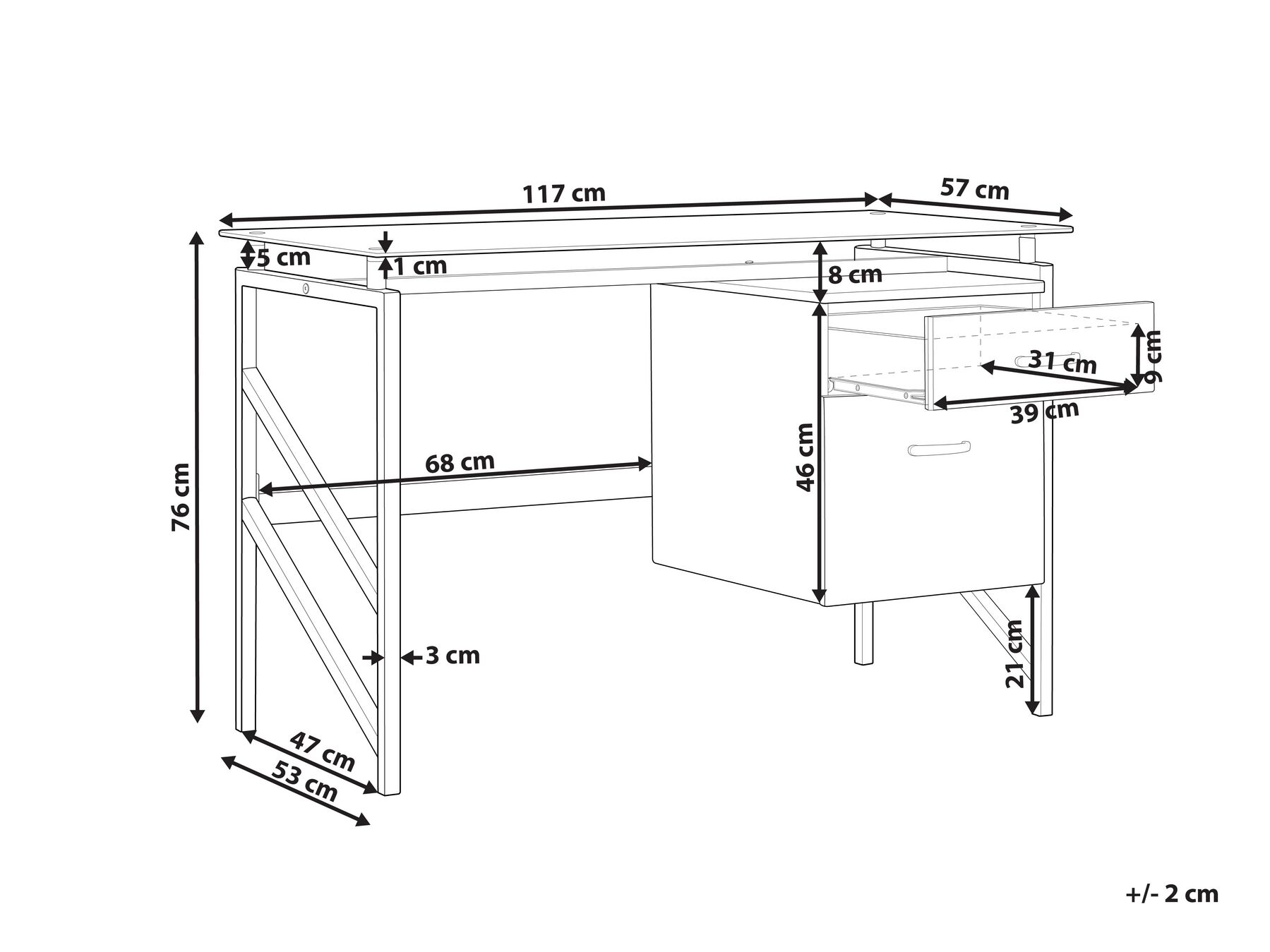 Schreibtisch MORITON 117 cm 57 cm mit Stauraum Schwarz_782431