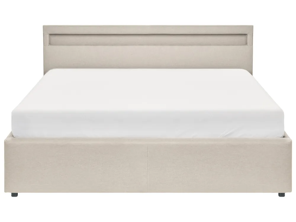 Bett mit Stauraum und LED-Beleuchtung ARMELLE Stoff Beige 160 x 200 cm_994506