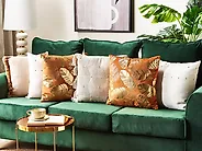Dekokissen 2er Set SUNFLOWER 45 x 45 cm Samtstoff Orange Pflanzenmuster_1178456