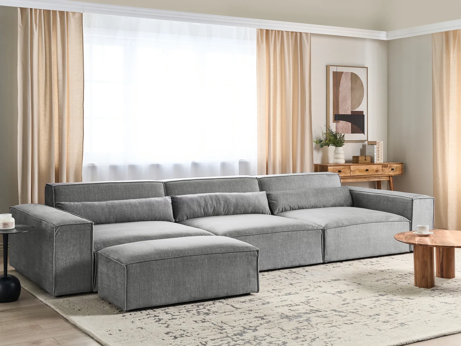 Modular Sofa 3 Seater HELLNAR with Ottoman Fabric Grey_911804