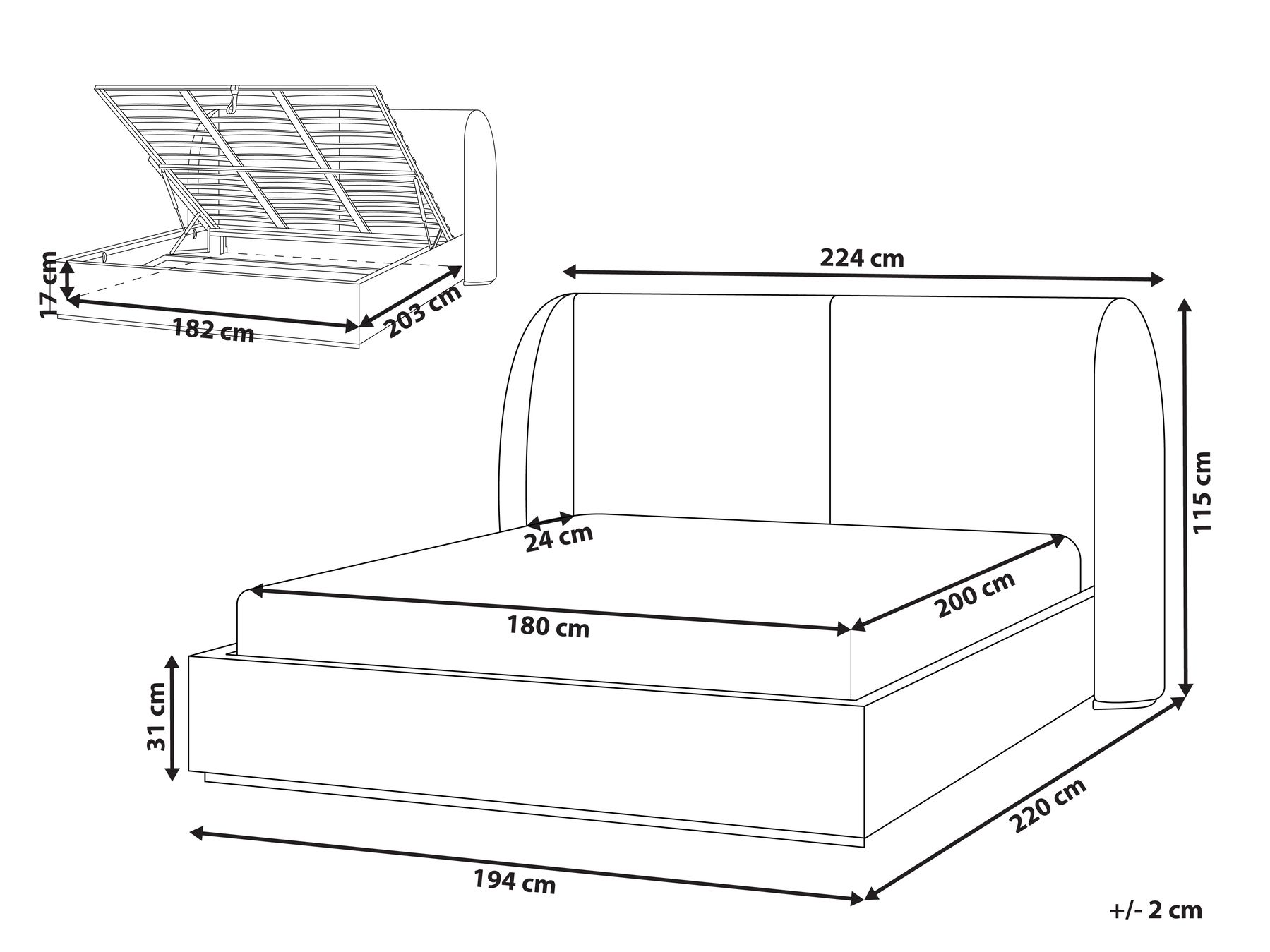 Bett mit Stauraum MONESTIER Stoff Cremeweiß 180 x 200 cm_972626