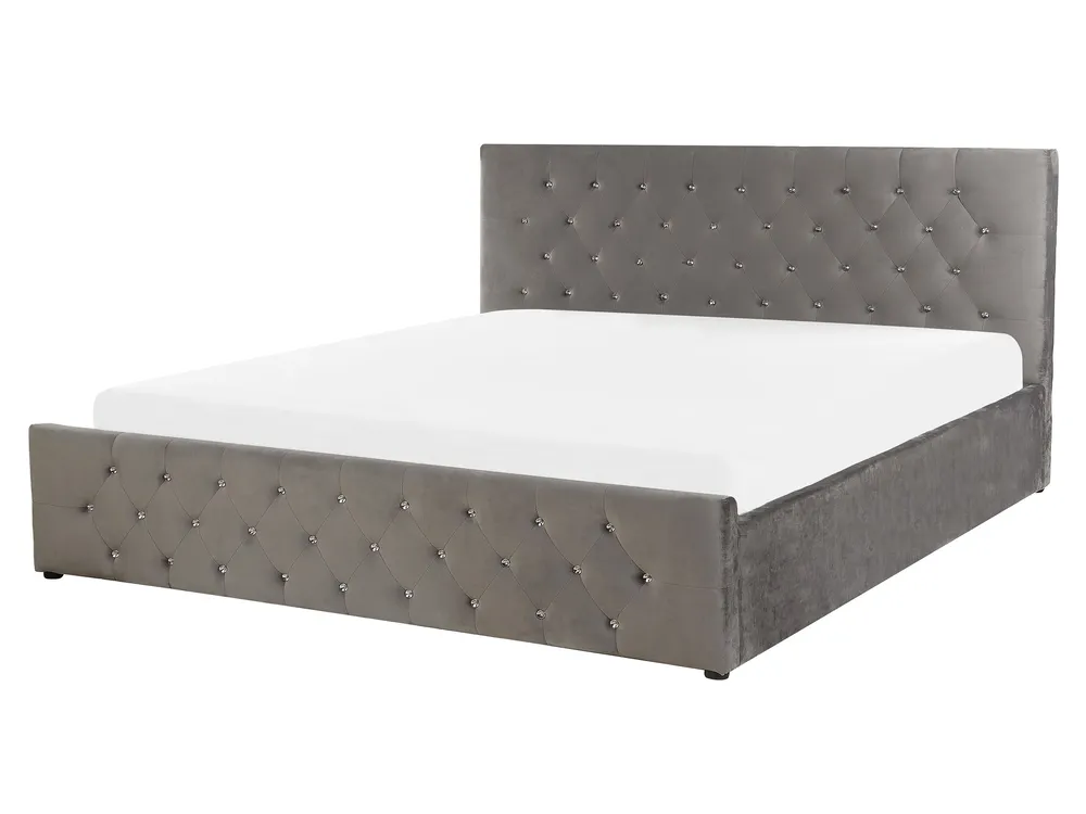 Bett mit Stauraum AMIENS Samtstoff Grau 160 x 200 cm_791254