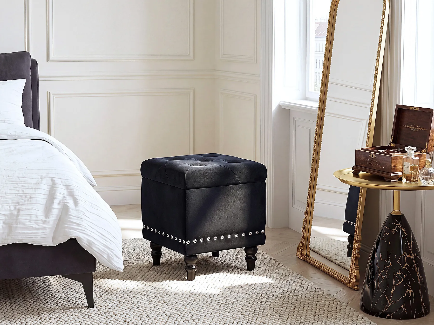 Storage Pouffe LORETTO Velvet Black_1186073