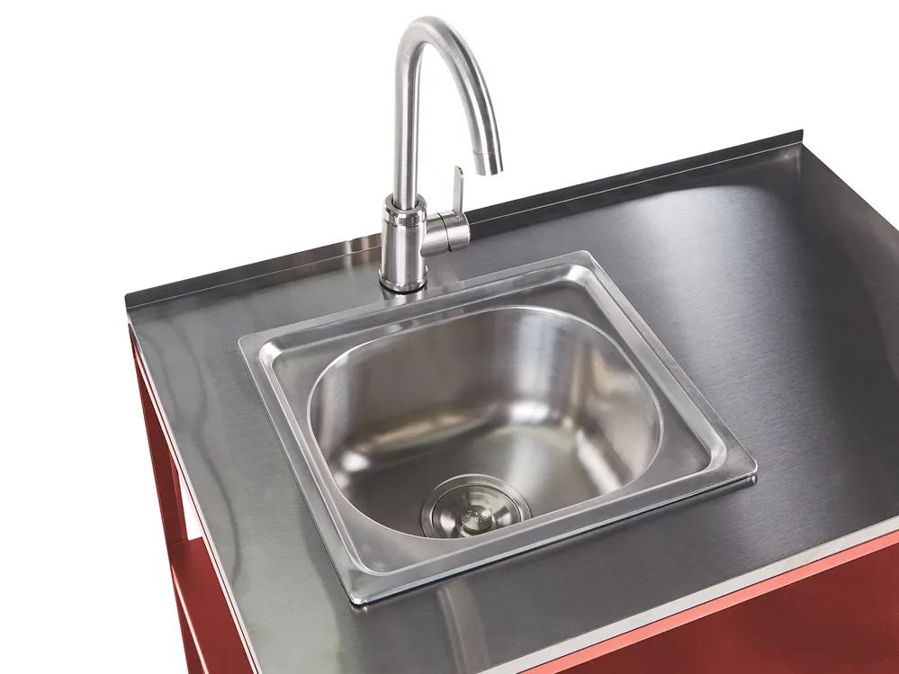 Outdoor-Küche 3er Set mit Spüle VILAMA Rot Metall_1052310