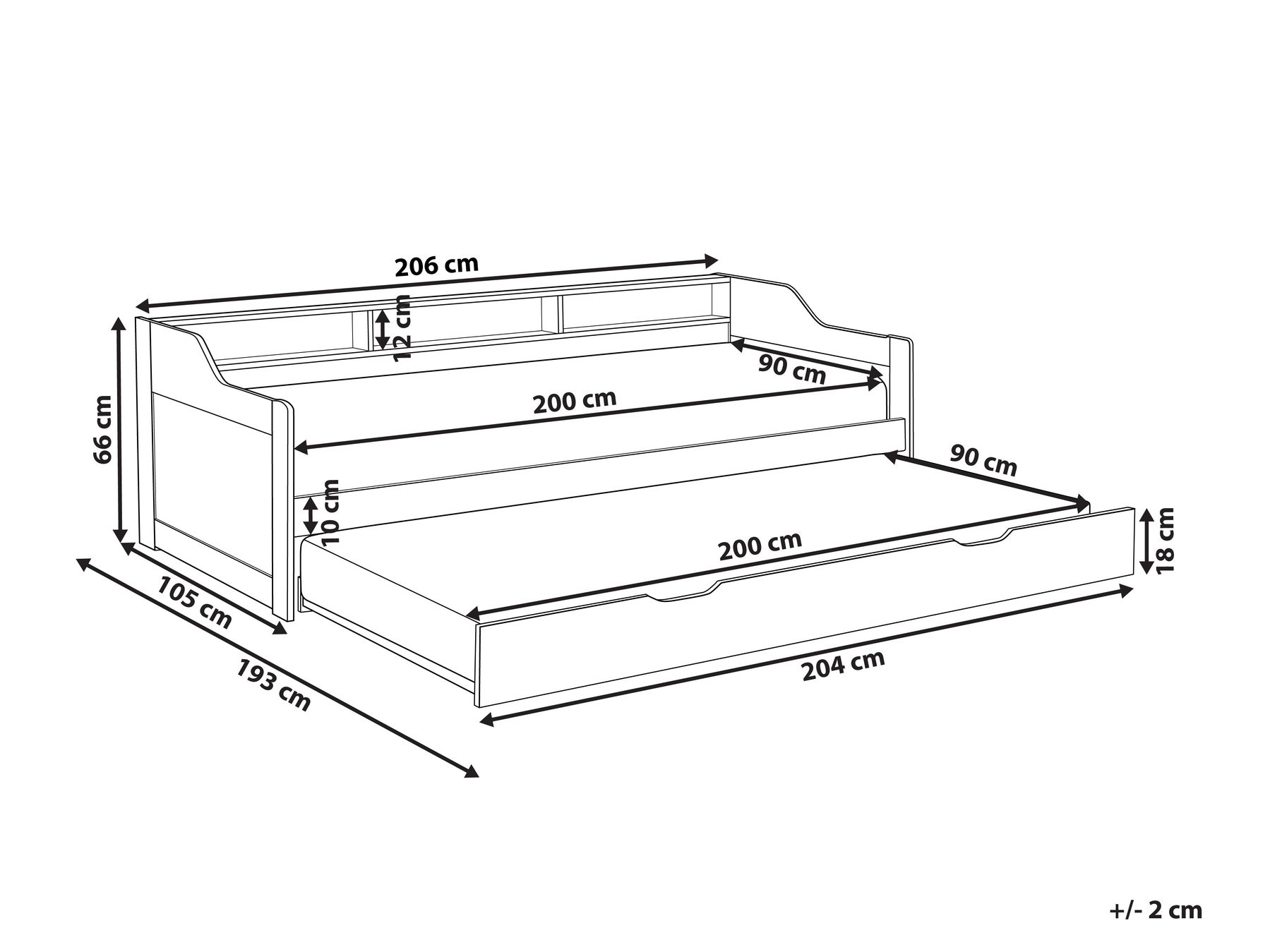 Ausziehbett Kiefernholz EDERN 90 x 200 cm Grau_945977