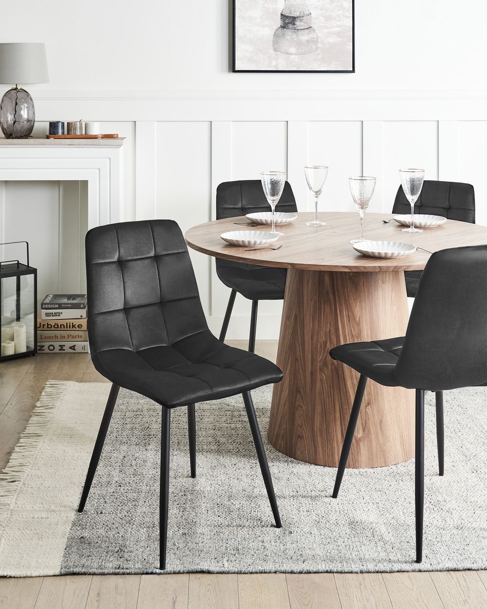 Esszimmerstuhl 4er Set POWELL Samtstoff Schwarz
