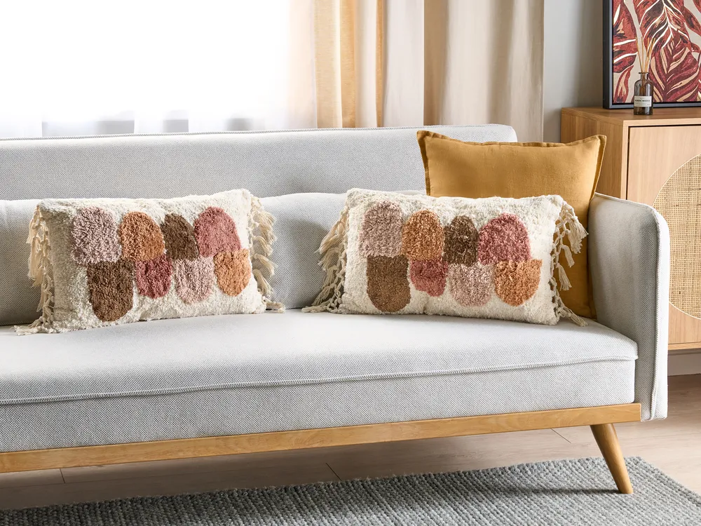 Dekokissen 2er Set CALTHA 30 x 50 cm Baumwolle Beige Abstraktes Muster