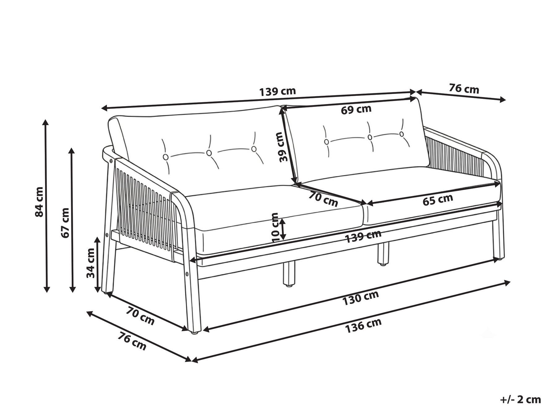 Gartensofa 2-Sitzer SUMBA Akazienholz Hellbraun_1087849