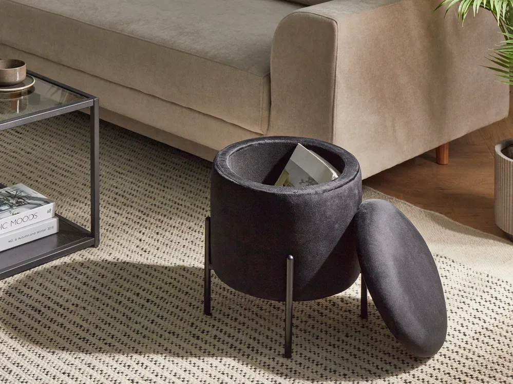 Pouf mit Stauraum WENONA Samtstoff Schwarz_1026320