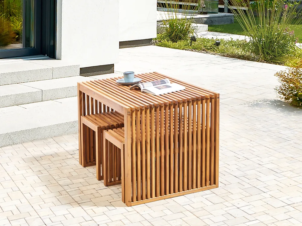 Gartenmöbel Set mit Bänken und Hockern 4-Sitzer BELLANO Akazienholz Braun_922092