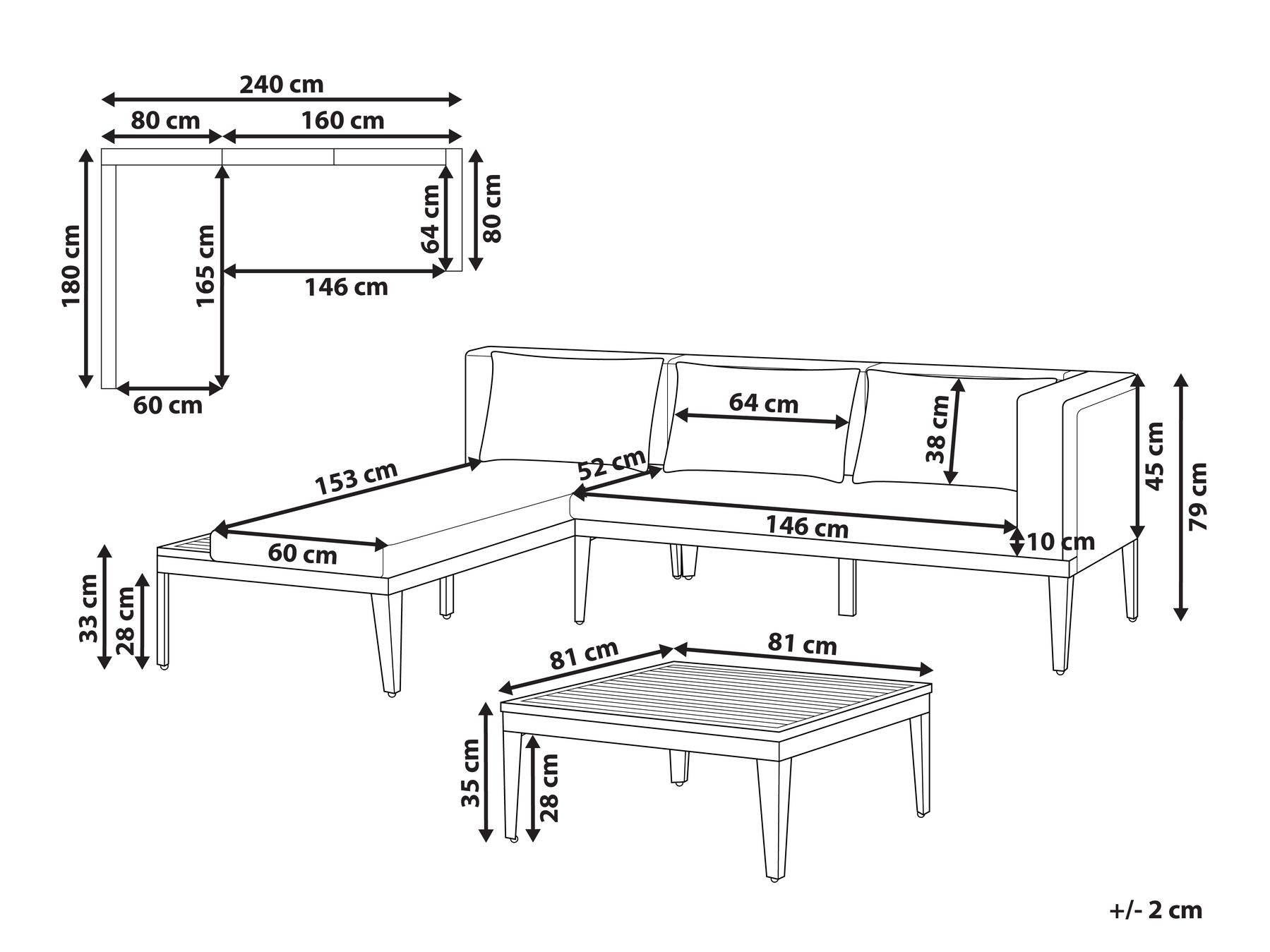 Garten Ecksofa mit Tisch 3-Sitzer BRACCIANO zertifiziertes Akazienholz Hellbeige rechtsseitig_955416