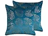 Dekokissen 2er Set DELICIOSA 45 x 45 cm Samtstoff Blau Pflanzenmuster
