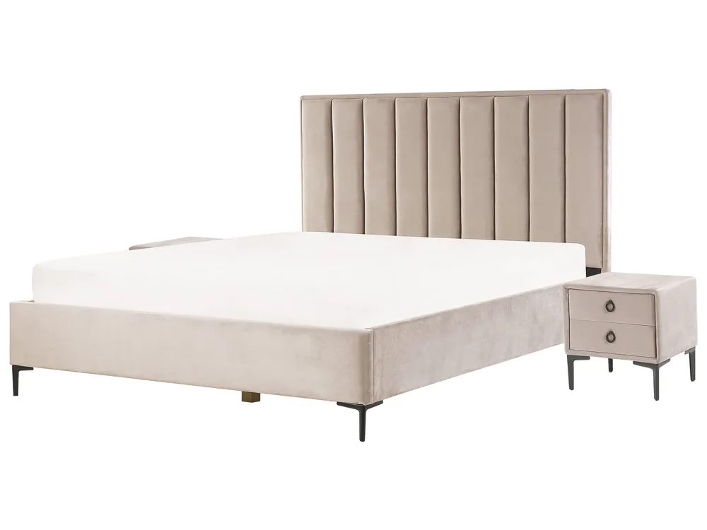 Schlafzimmer komplett Set 3-teilig Samtstoff taupe verschiedene Größen SEZANNE