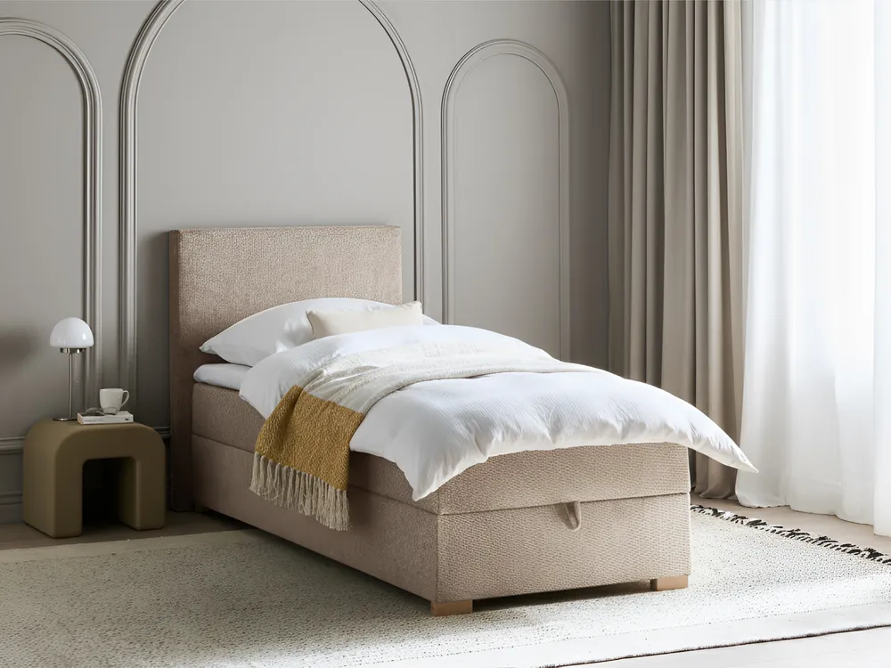 Boxspringbett mit Stauraum MAJOR Stoff Taupe 90 x 200 cm