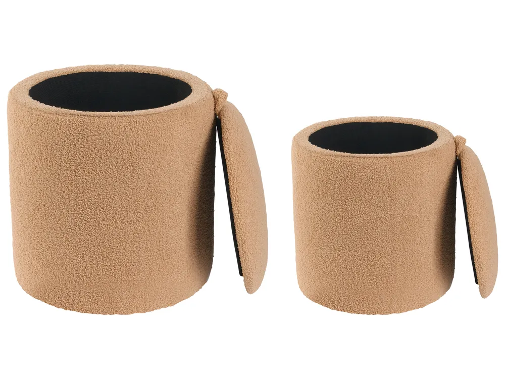 Set of 2 Storage Pouffes BEREA Boucle Light Brown_969182