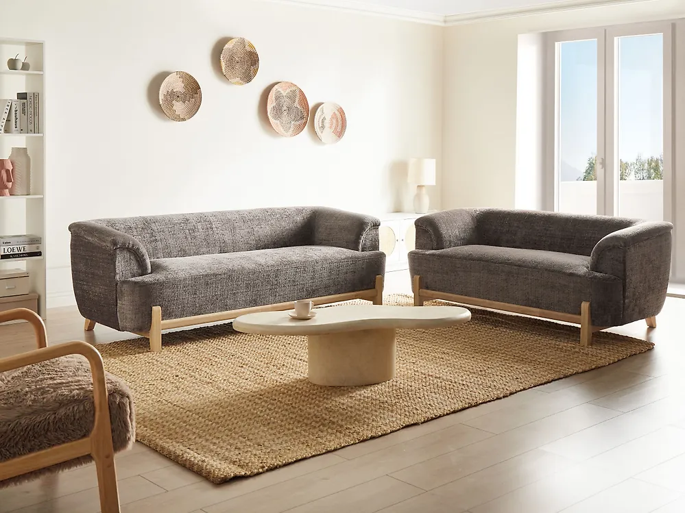 Sofa Set 5-Sitzer ALNOR Chenillegewebe Braun_1184130