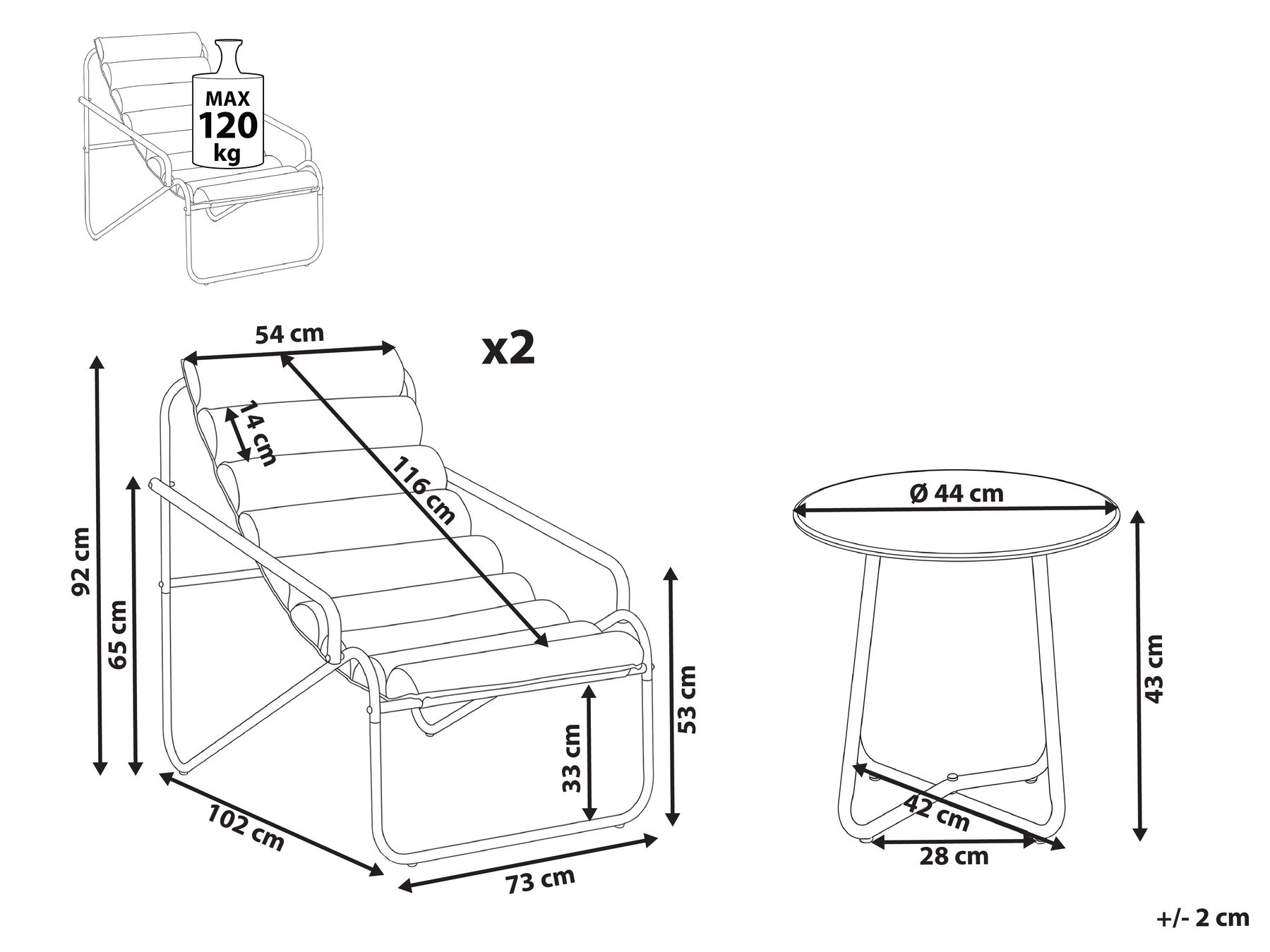 Lounge Set mit Tisch 2-Sitzer PASTO Metall Dunkelgrau_1057516