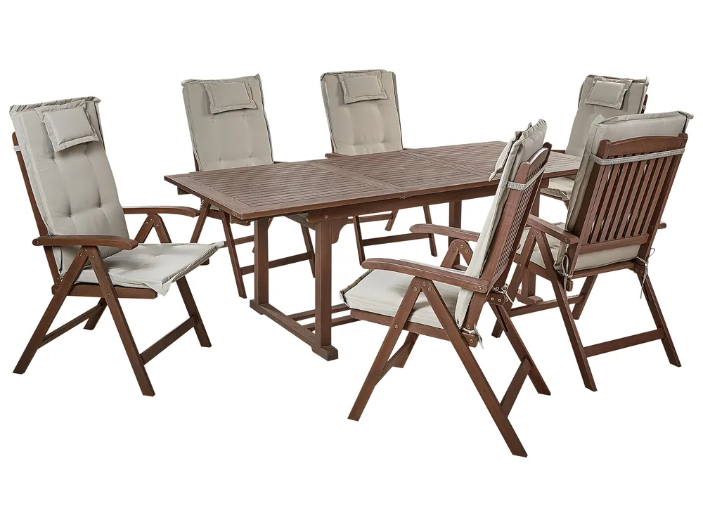 Gartenmöbel Set 6-Sitzer AMANTEA inkl. Kissen Akazienholz Taupe