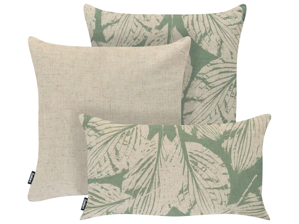 Set of 3 Outdoor Cushions ARENARIA Abstract Pattern 45 x 45 cm Beige/ Green
