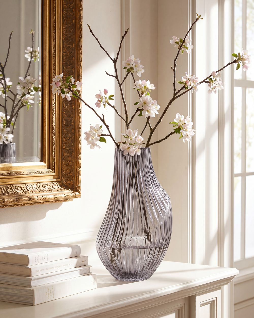 Flower Vase MYRSINA 36 cm Glass Grey