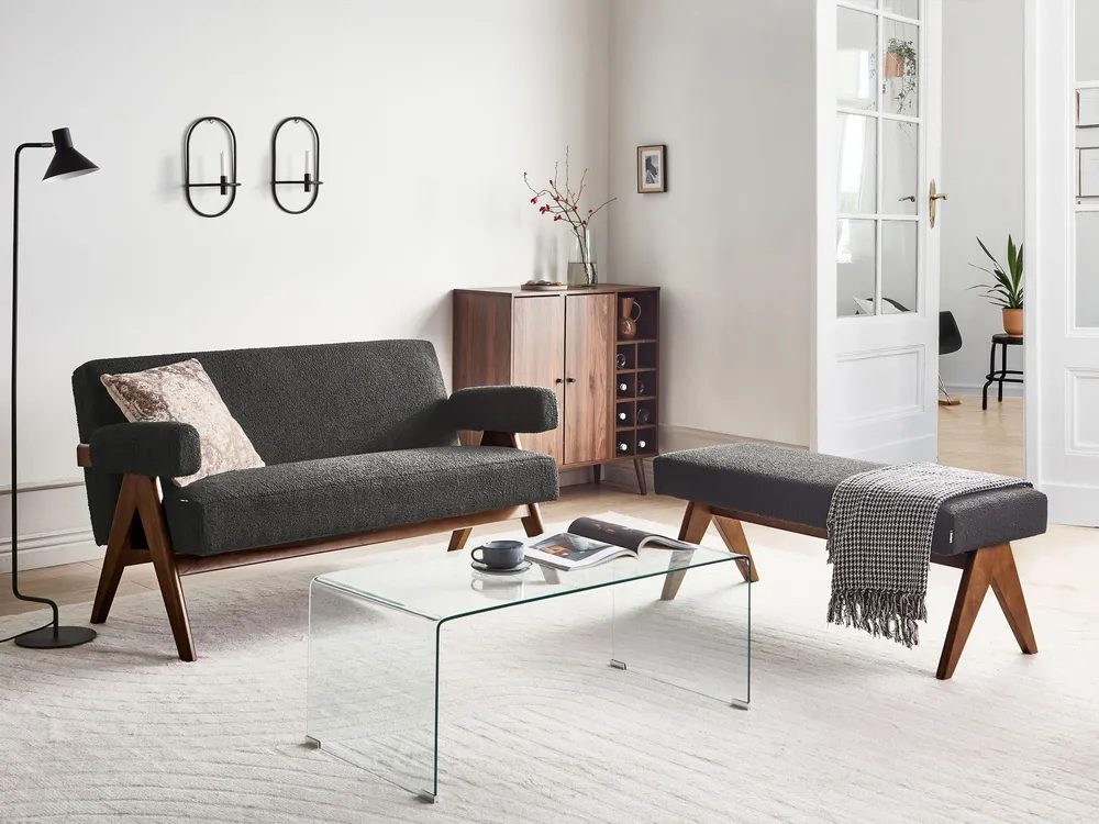 Sofa Set TAMRE Bouclé Schwarz / Dunkelbraun