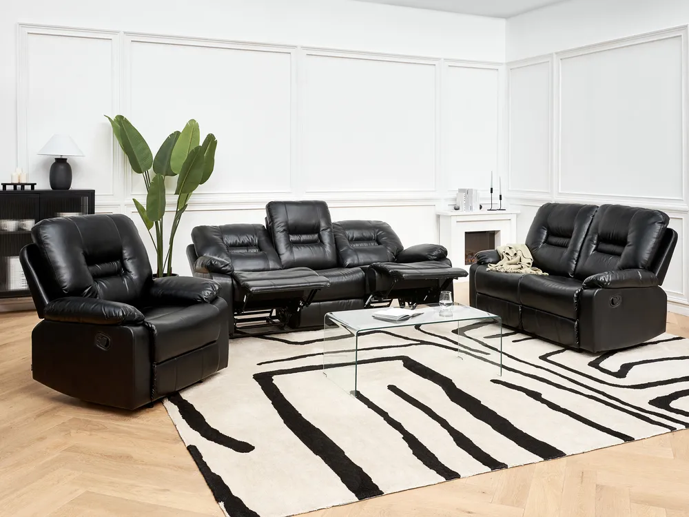 Sofa manuell verstellbar 3-Sitzer BERGEN Kunstleder Schwarz_1060542