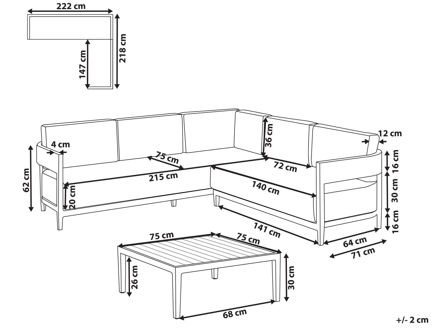 Garden Corner Sofa with Table 5 Seater SAMPIERI Metal Brown Left Hand_1000118