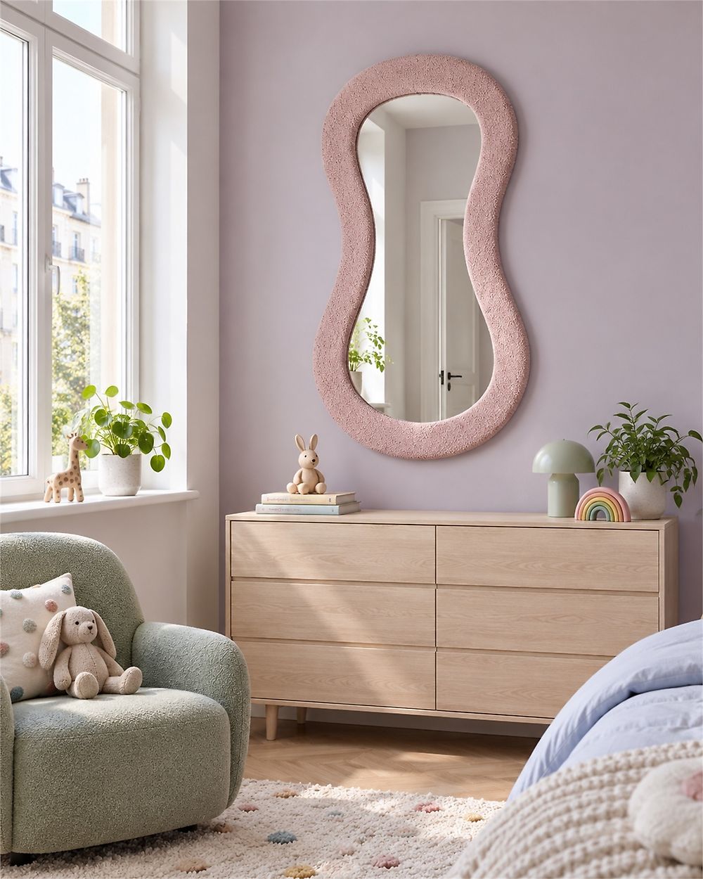 Miroir PLANCHEZ 70 cm 112 cm Bouclé Rose