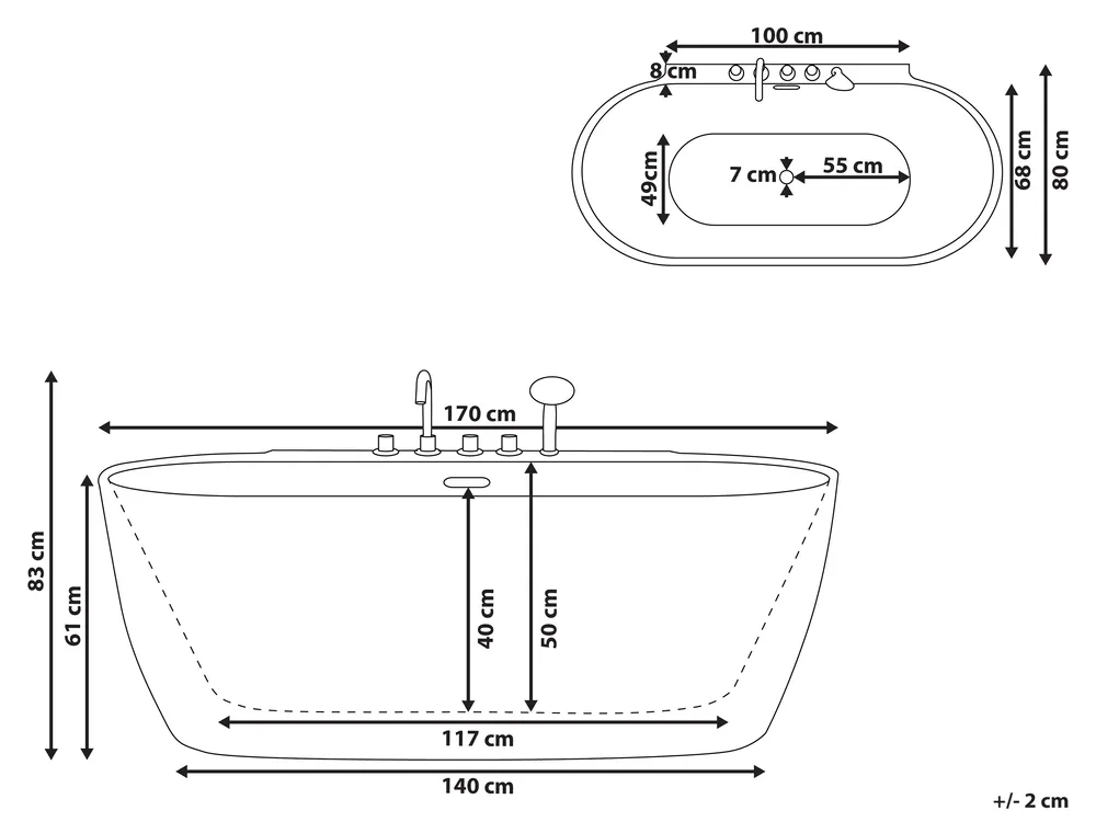 Freistehende Badewanne ROTSO 170 x 80 cm Schwarz / Weiß_811215
