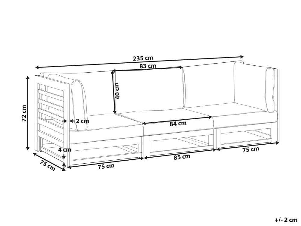 Gartensofa 3-Sitzer TRANI modular zertifiziertes Akazienholz Dunkelrot_852170