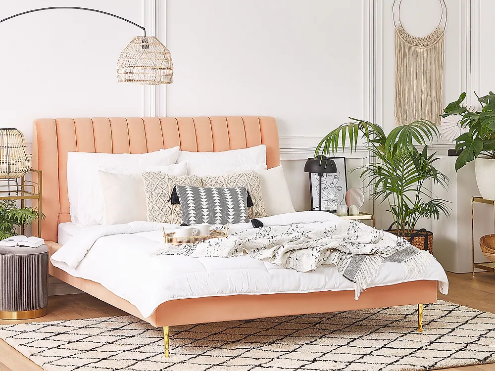 Bed Velvet MARVILLE 160 x 200 cm (EU King Size) Peach Pink_1179478