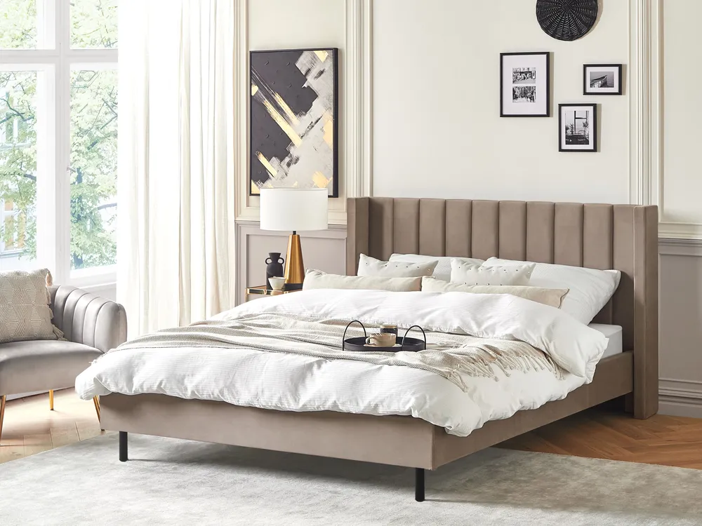 Bett mit Lattenrost Samtstoff VILLETTE 180 x 200 cm Taupe
