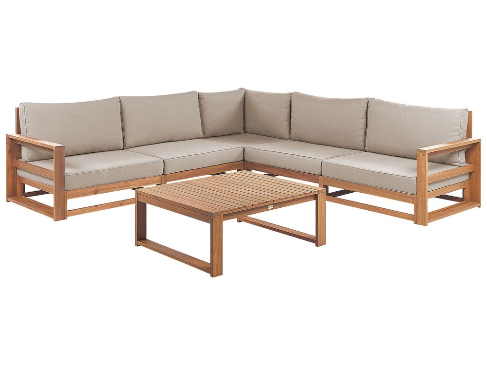 Garten Ecksofa mit Tisch 5-Sitzer TIMOR modular zertifiziertes Akazienholz Hellbraun